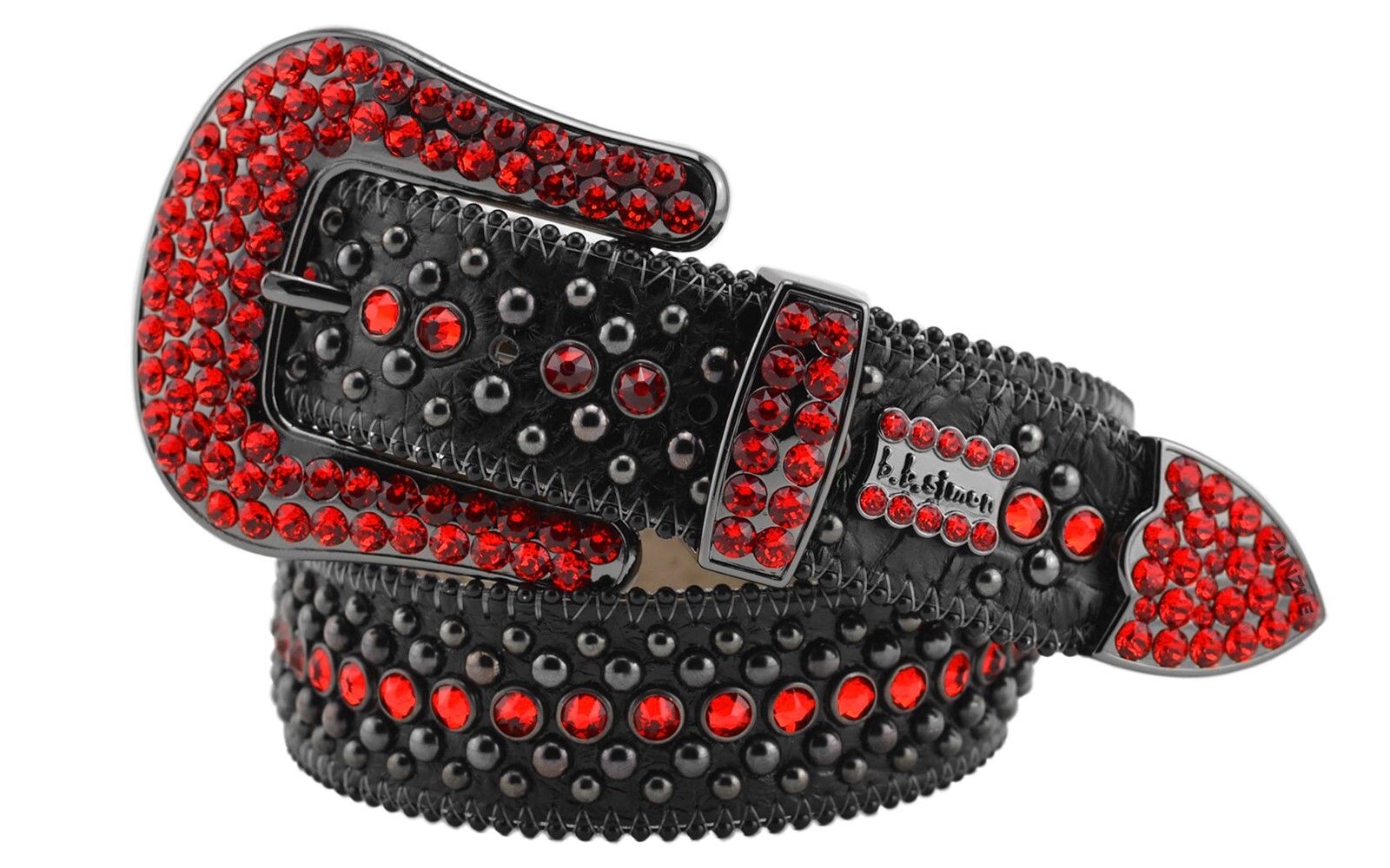 BB Simon Kish Belt Red Light Siam Crystal Black Rap Hip Hop 30 32 34 36 38 40 42