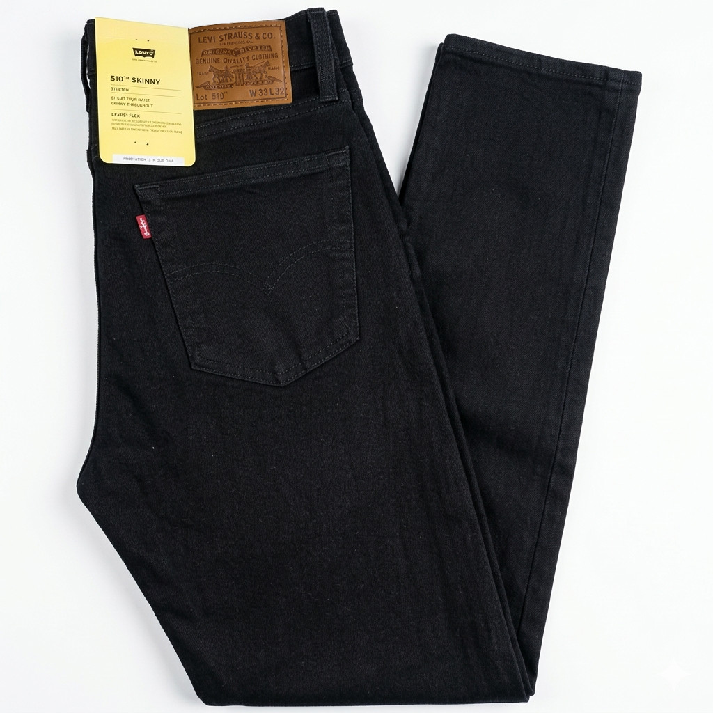 Levis 510 Original New Black Skinny Stretch Jeans Men Denim Flex Leg 30 32 34