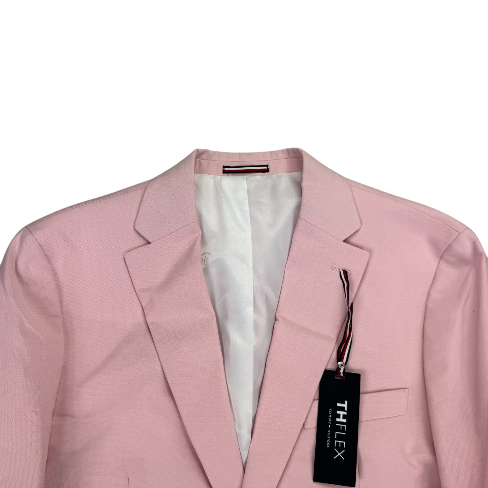 Tommy Hilfiger Mens TH Flex Modern Fit Chambray Suit Jacket Light Pink 42R
