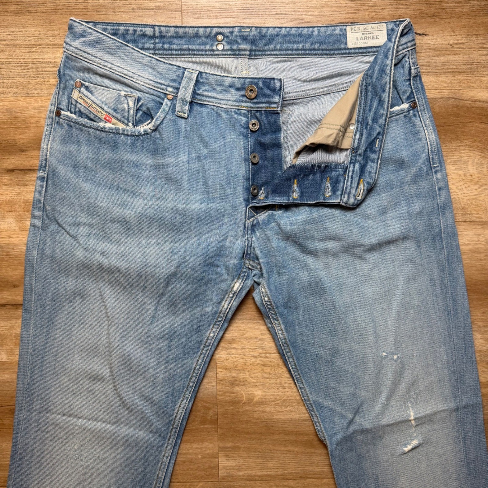 Diesel Larkee Jeans Men 36×32 Blue Light Wash Regular Straight Distressed 008AT