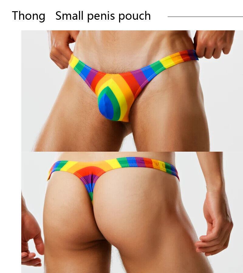 Mens Rainbow Low Waist Swimwear Swim Briefs Bikinis Gay Men Thong Swimsuits