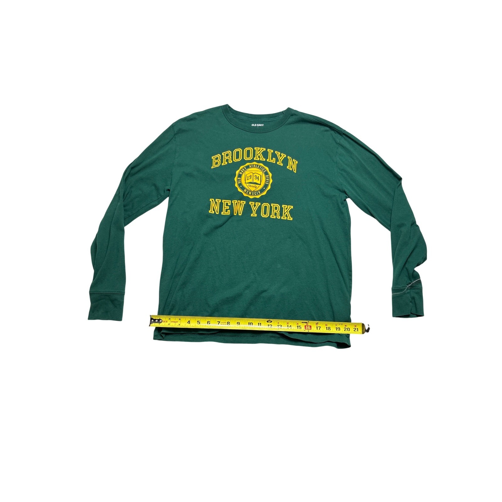 Old Navy Brooklyn New York Graphic Long Sleeve Tee Green Varsity Collegiate M