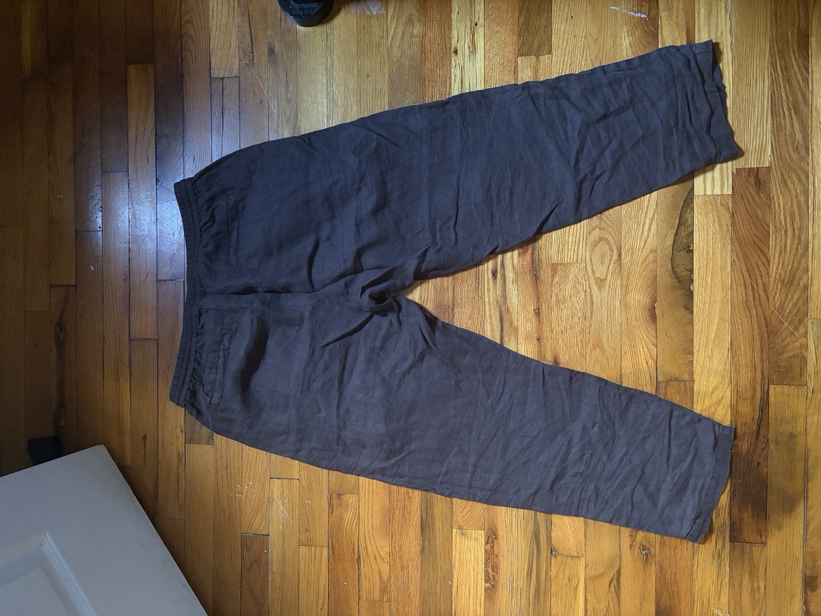 Kith &Kin Herringbone Linen/Cotton Pants Elastic Waist Drawstring Pockets L