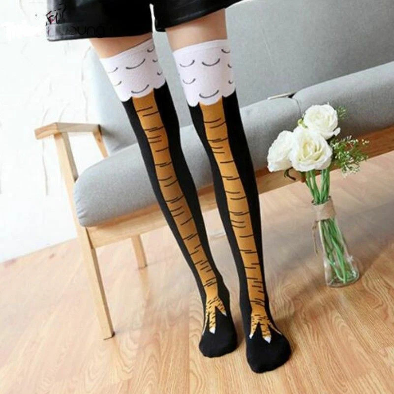 2Pairs Women Chicken Foot Socks Leg/Knee Socks 3D Chicken Socks Fashion Stocking