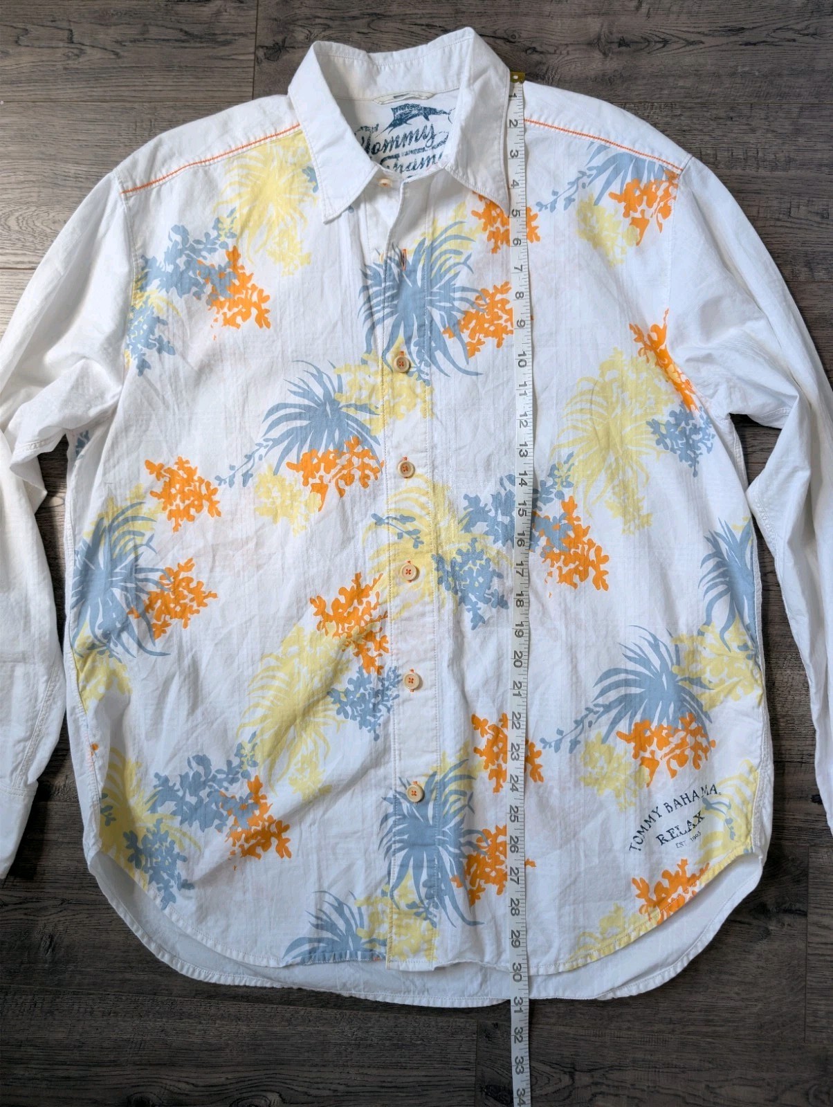 Tommy Bahama RELAX White Cotton Long Sleeve Floral Tropical Coast Print Shirt L