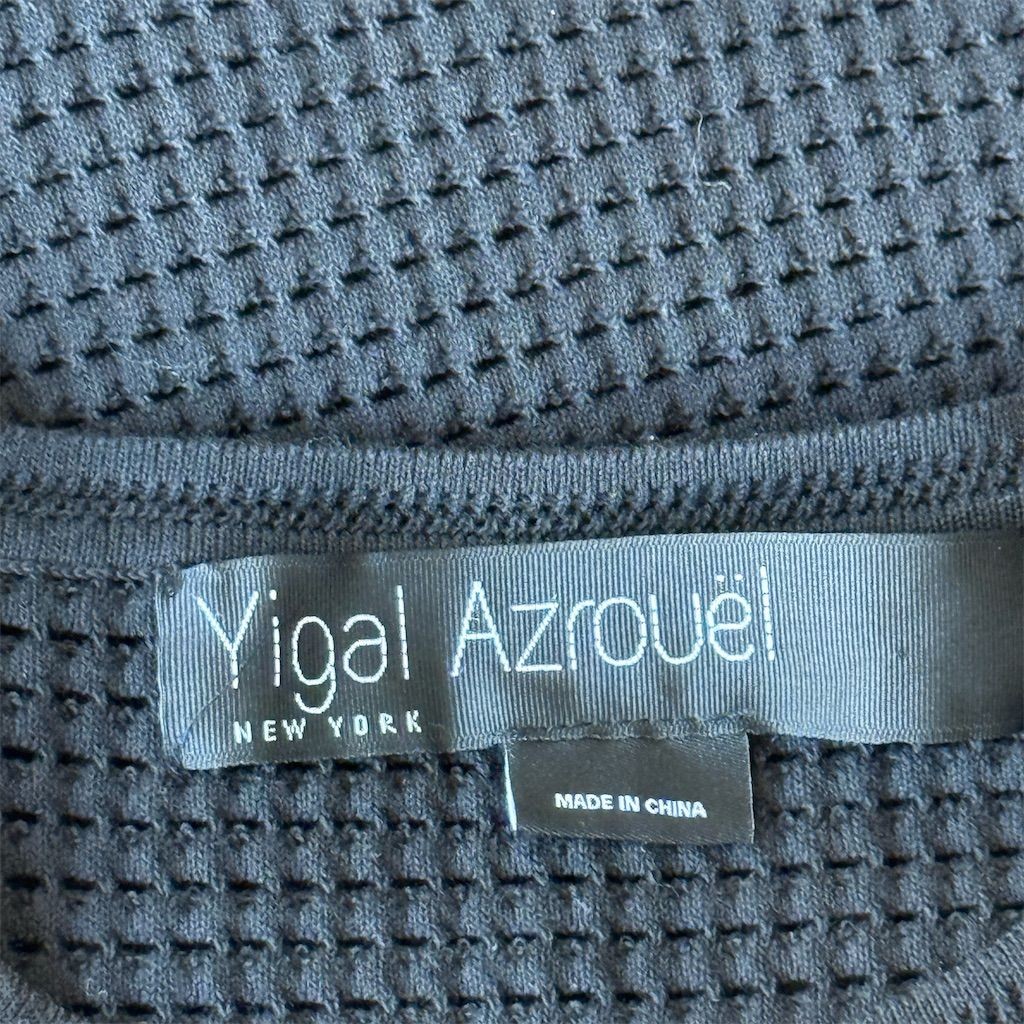 Yigal Azrouel Fishnet Knit Blouse M Black Short Sleeve Grunge Minimalist Preppy