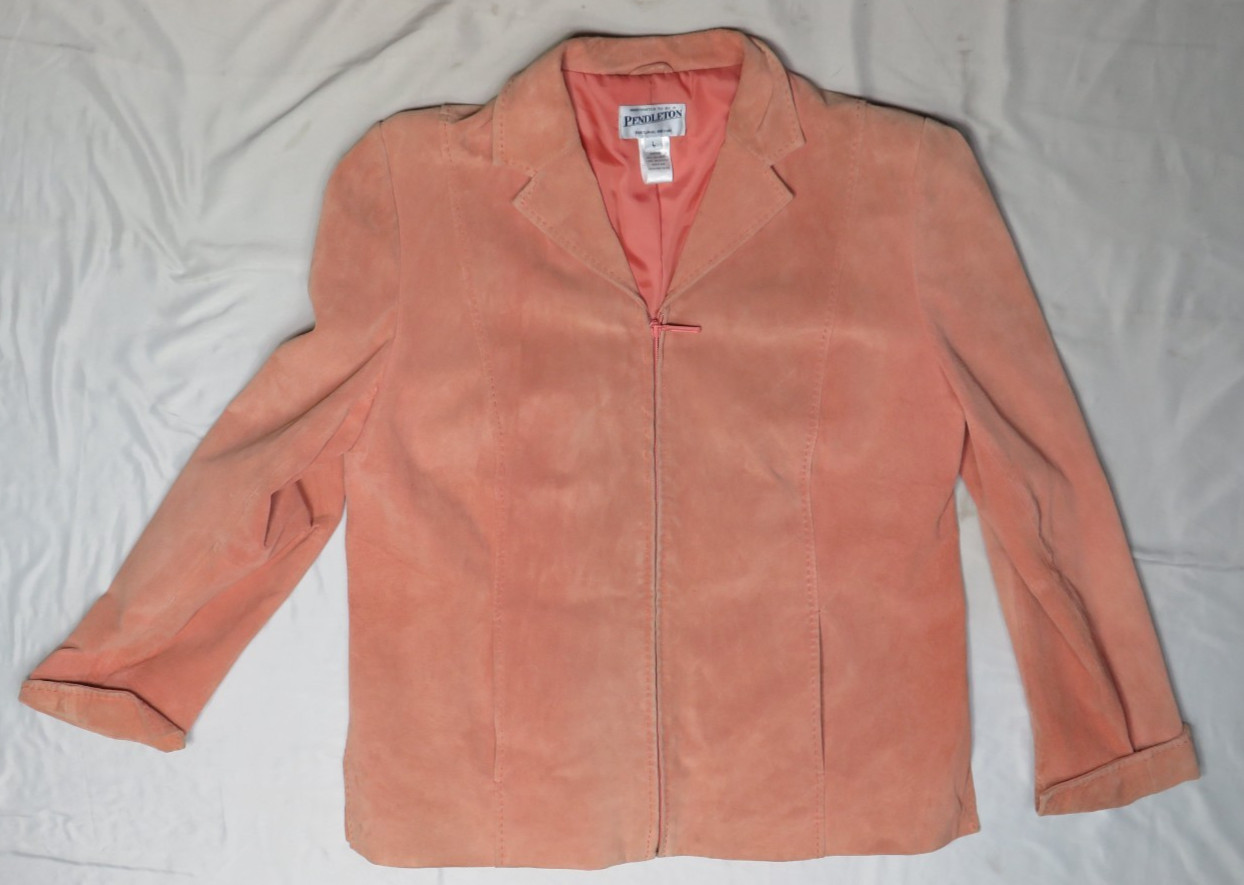 PENDLETON WOMENS LARGE L PEACH 100% LEATHER JACKET LINED FULL ZIP MACHINE WASH