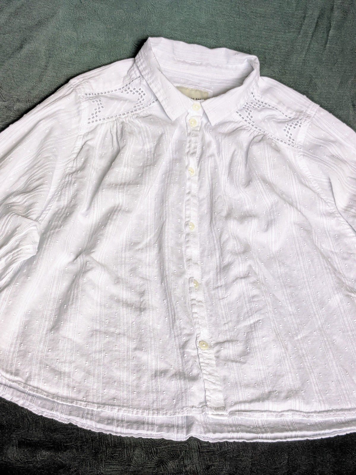 American Eagle White Lace Blouse Women M Boho Cottagecore Victorian Peasant Top
