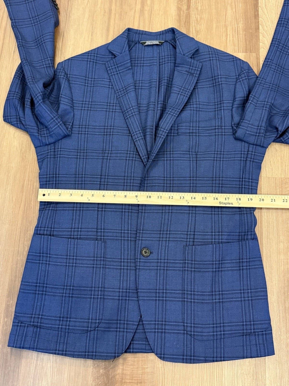Saks Fifth Avenue 40R Blue Windowpane Wool Sport Coat Blazer 2 Button
