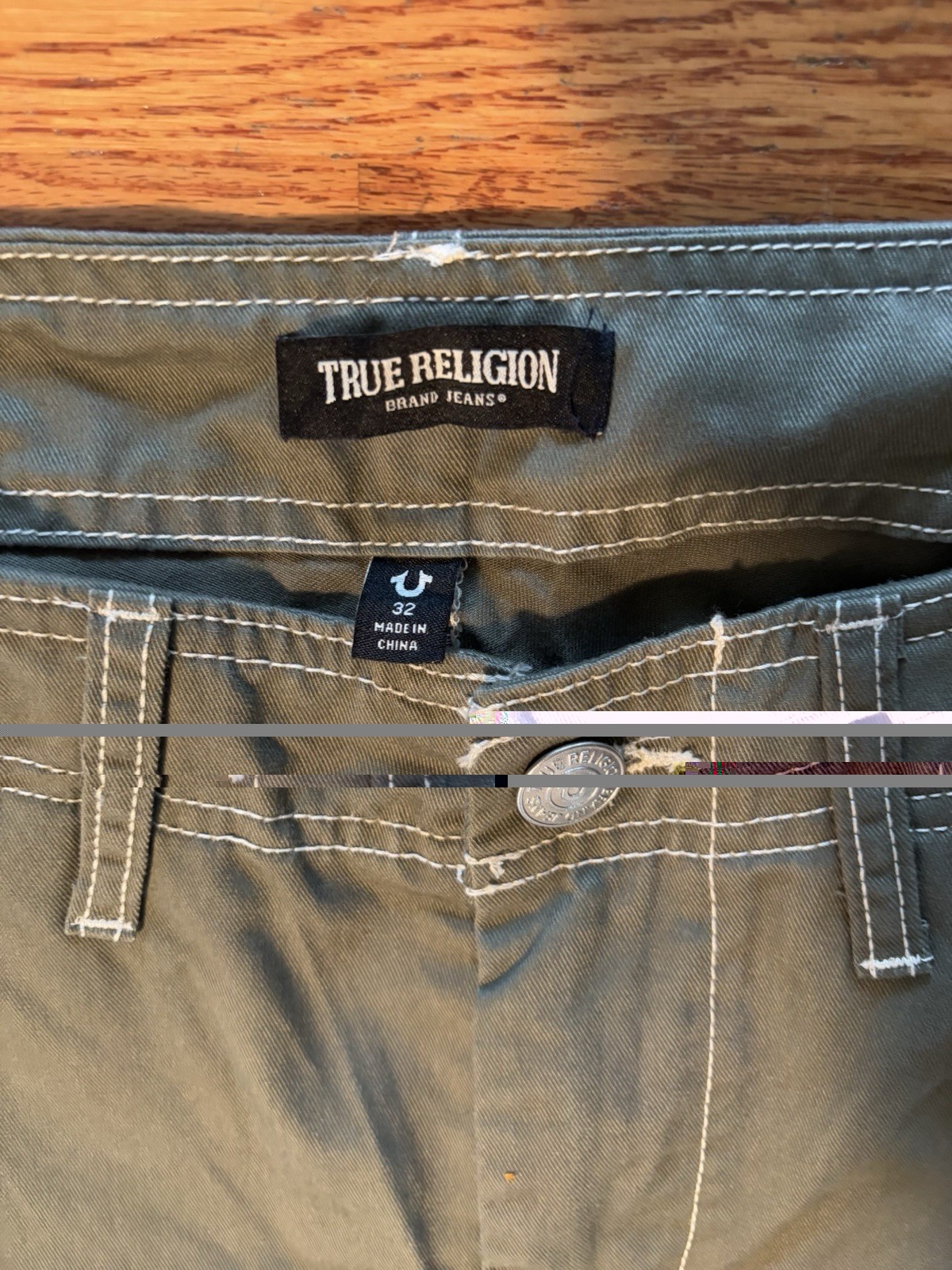True Religion Men’s Green Twill Cargo Pants Straight Leg Regular Fit Waist 32