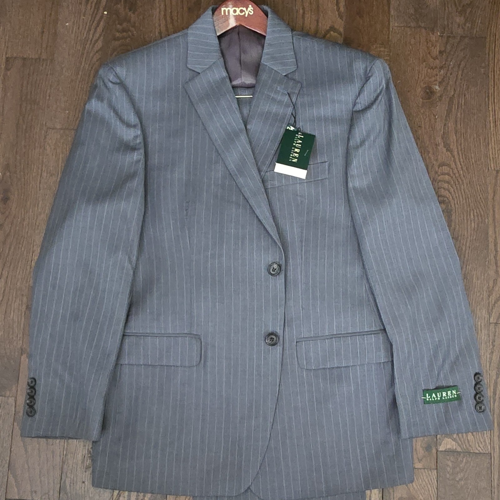 Lauren Ralph Lauren Gray Pinstripe Wool 2-Piece Suit 42 Short 36W 2-Button