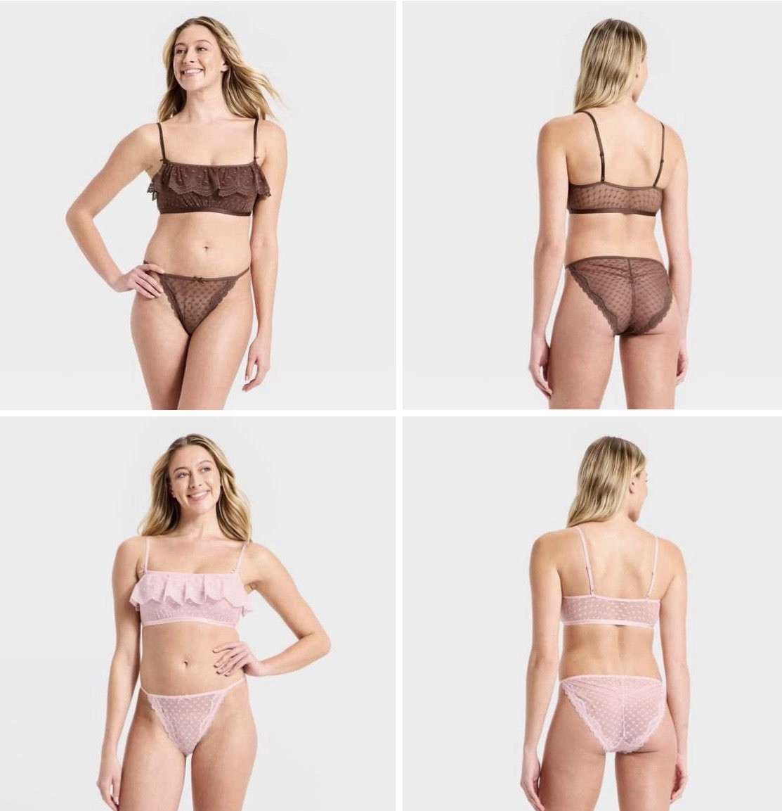 Wild Fable Lace Heart Bralette & Panty Lingerie Set – XXS – XXL Brown & Pink NWT