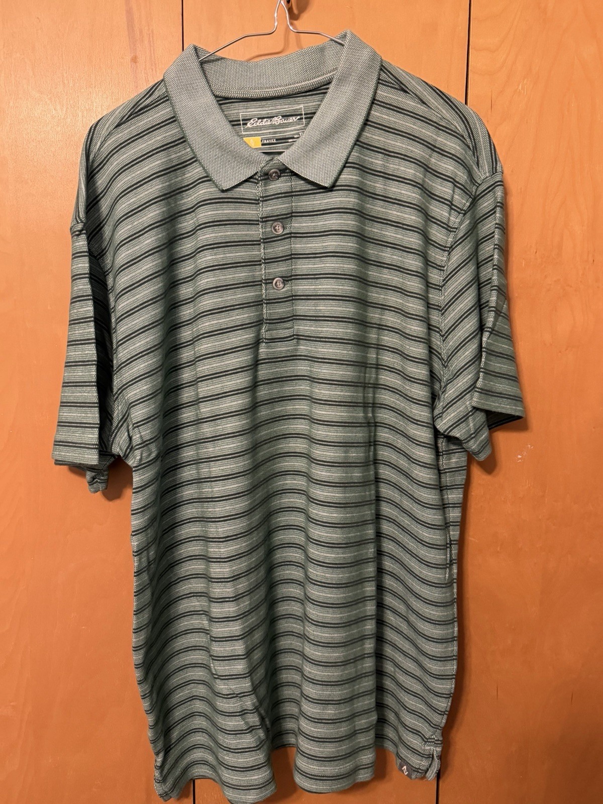 EDDIE BAUER TRAVEX ACTIVE ATHLETIC PERFORMANCE HEATHER GREEN BLACK POLO SHIRT XL