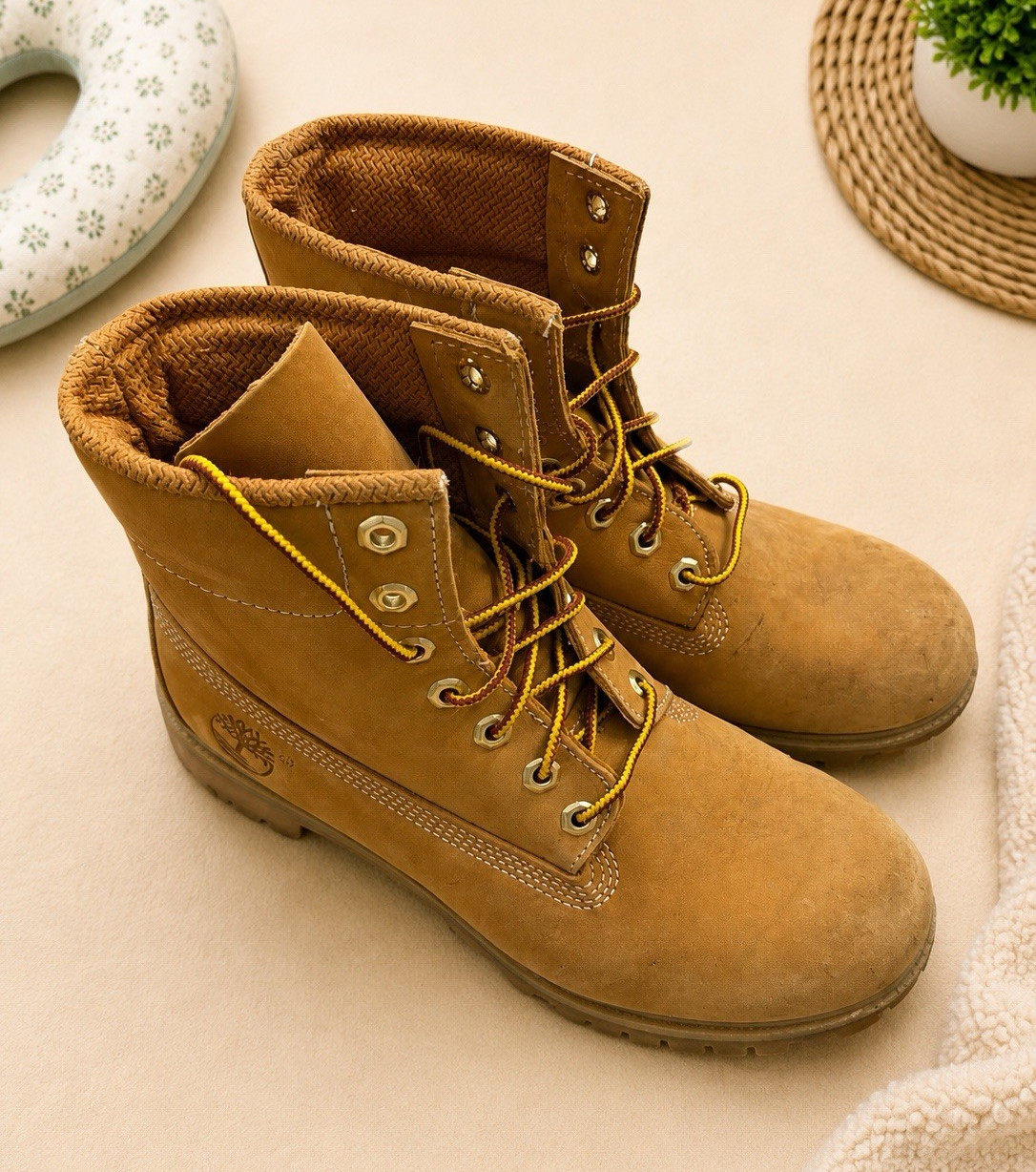 Timberland Men’s Brown Leather Work Ankle Boots Lace-Up Round Toe Sz 8