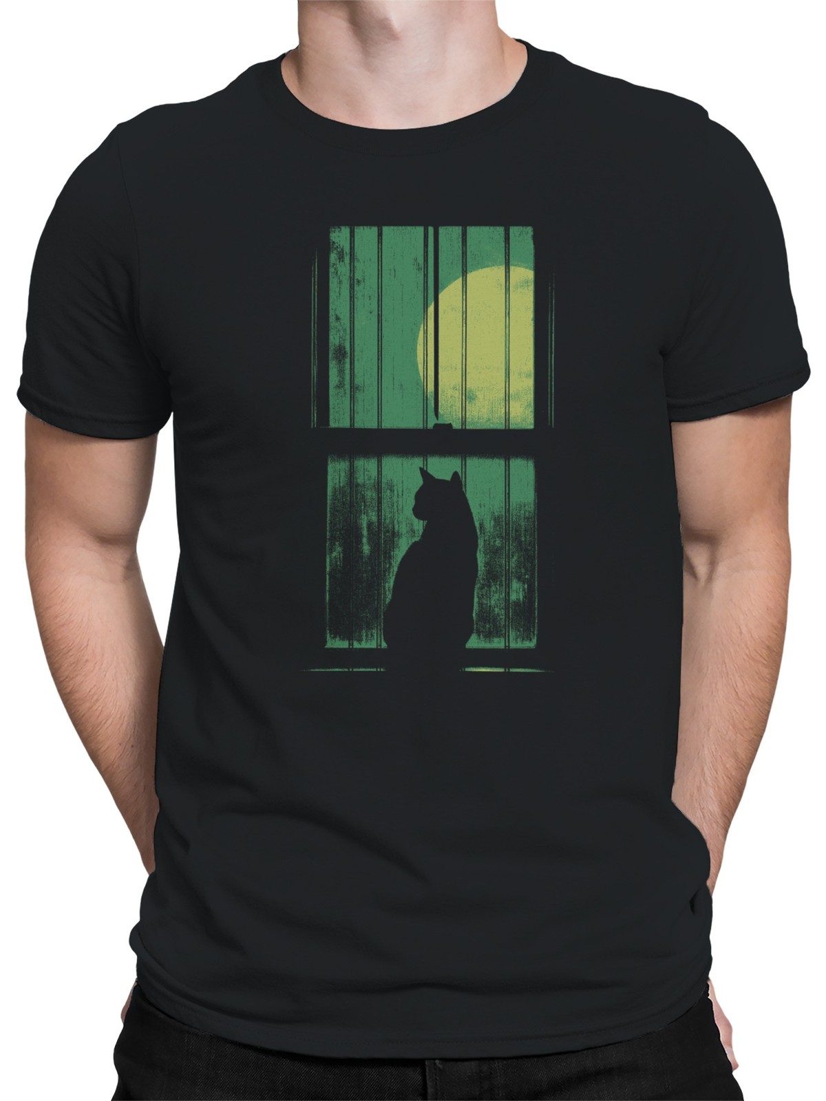 Cat Silhouette with Full Moon Men’s T-shirt
