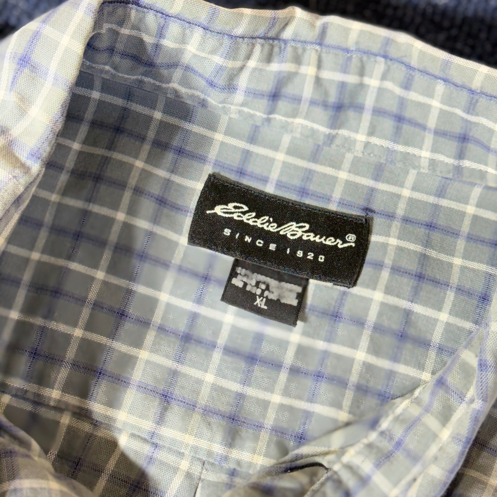 Eddie Bauer Mens XL Short Sleeve Button Down Shirt Blue White Plaid Check Pocket