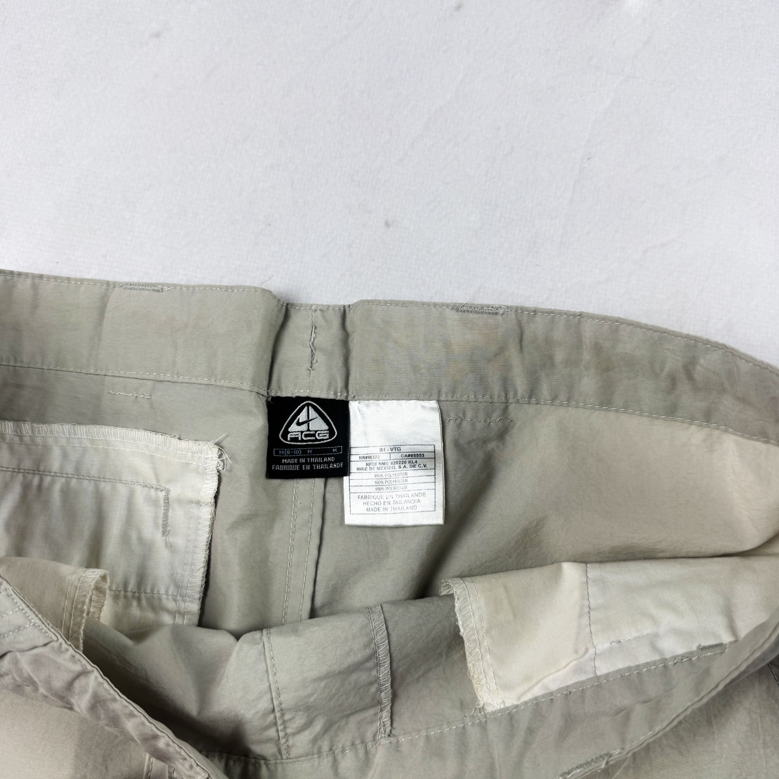 Mens Vintage Beige Wide Leg Cargo Pants Utility Gorpcore Hiking Tactical Y2K Tro