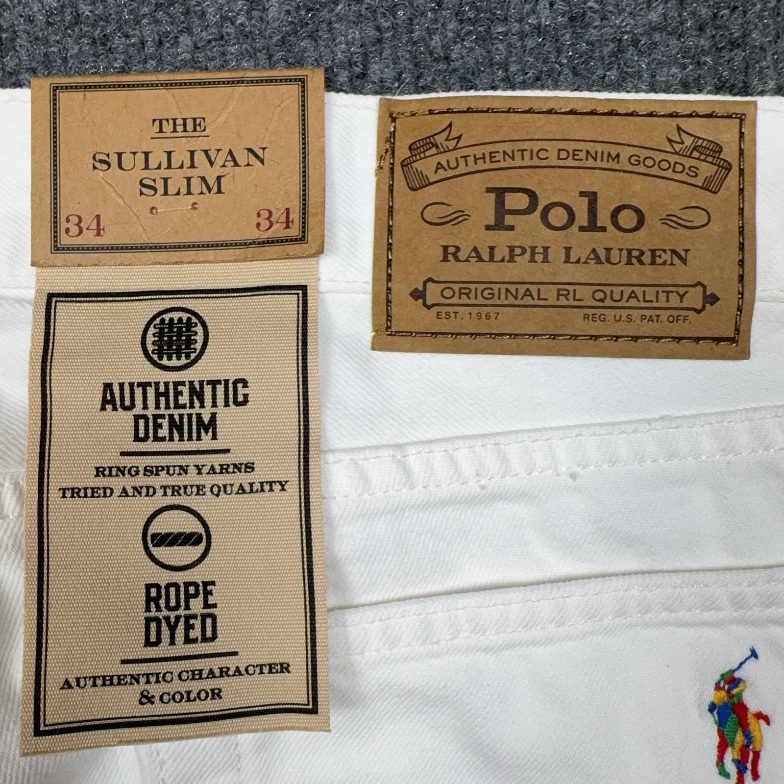 Polo Ralph Lauren The Sullivan Slim Jeans Mens 34×34 White Embroidered Pony