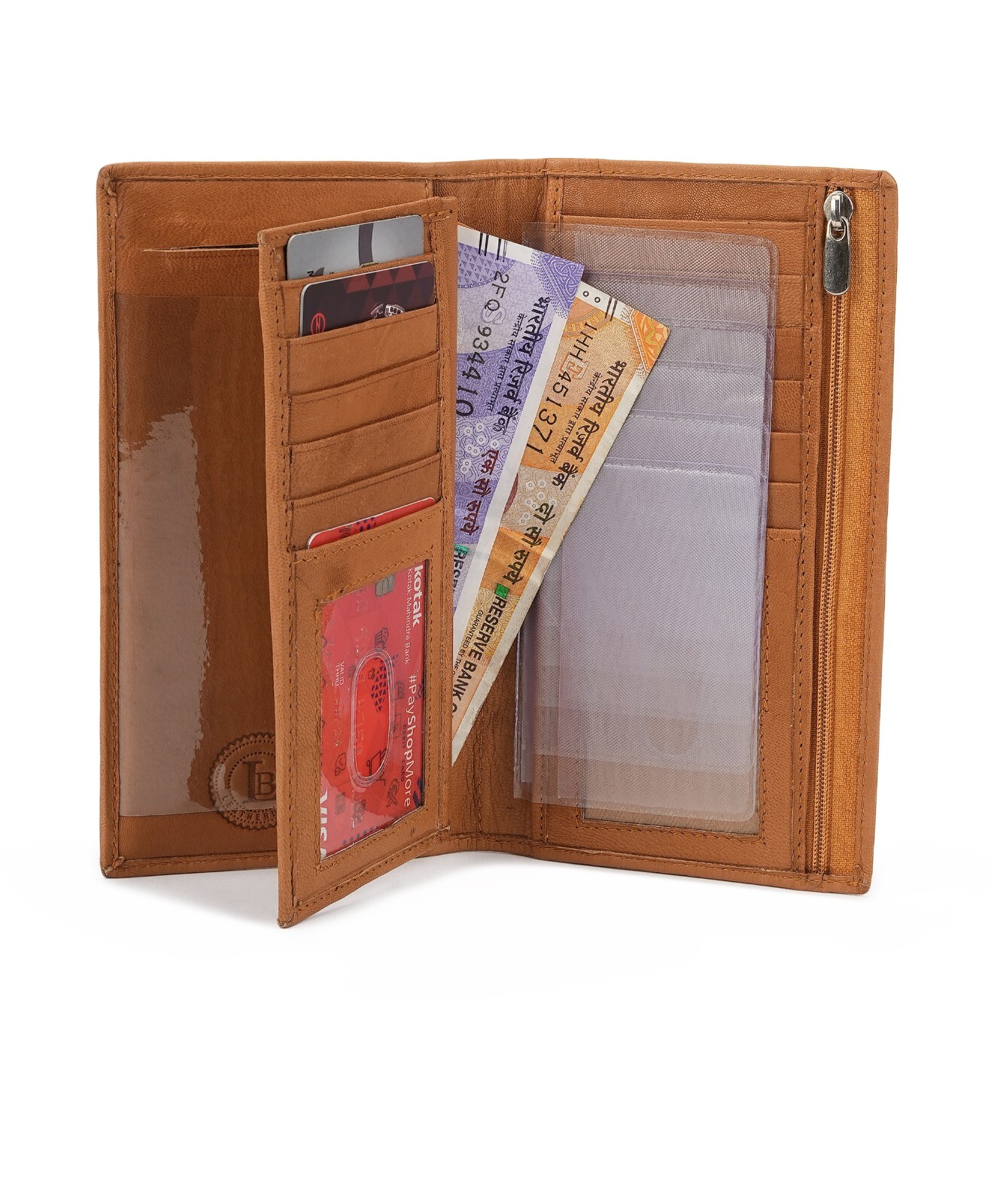 Leatherboss Genuine Leather Checkbook Credit Card Holder Money ID Holder, Tan