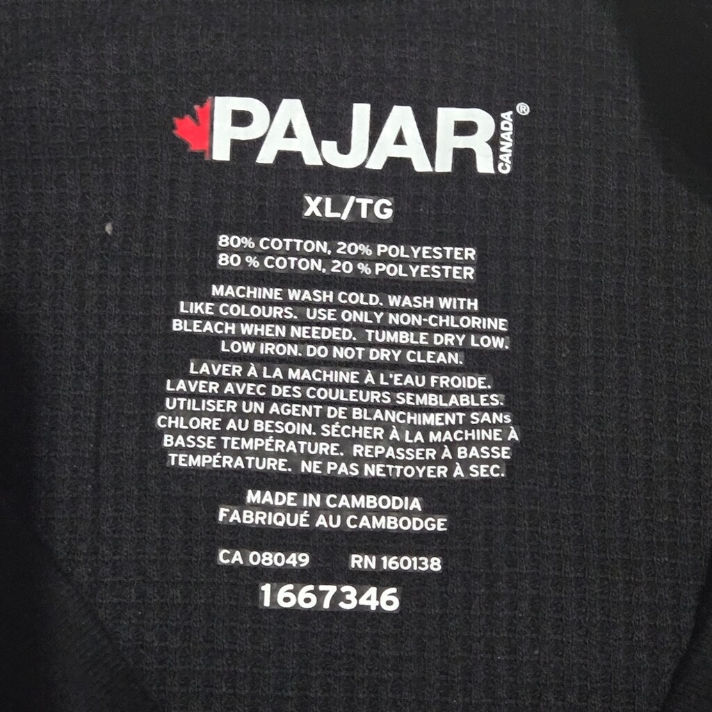 Pajar Ribbed Black Long Sleeve Base Shirt Mens XL