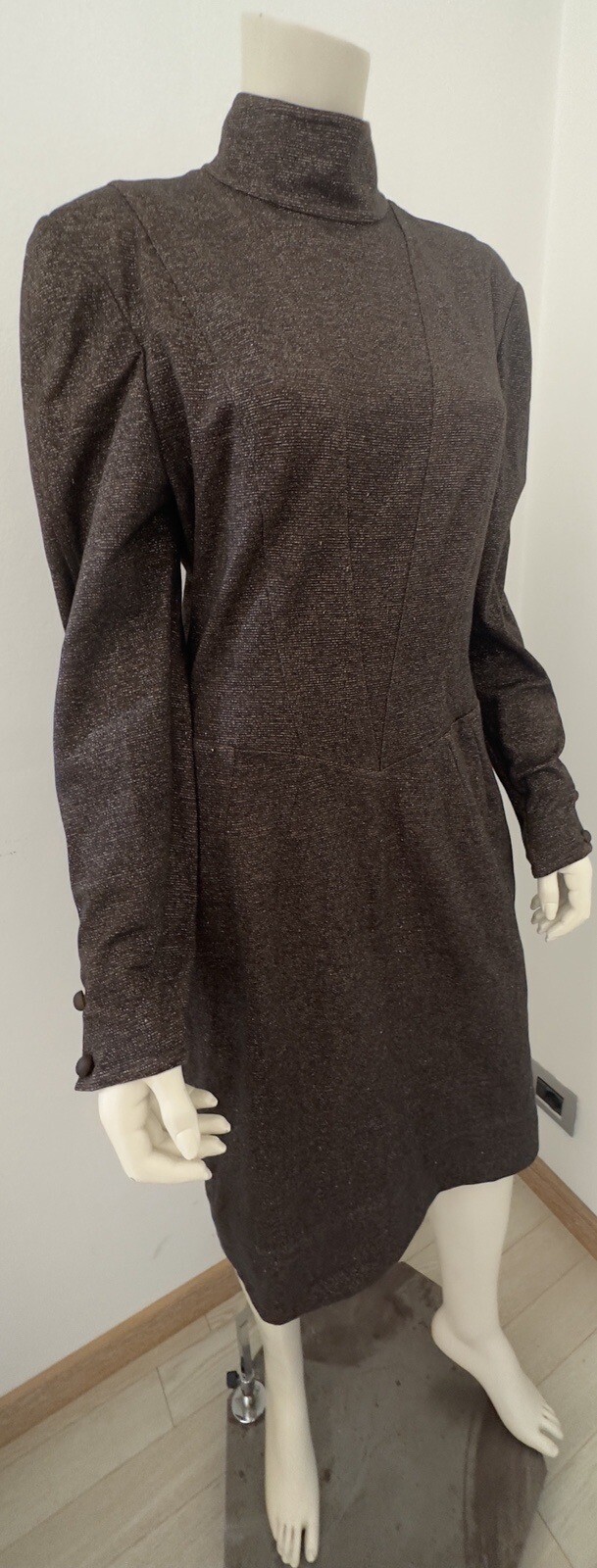 FENDI Short Mini Dress Brown Lurex Cotton Vintage 80s IT48 – L /XL Rare Italy FF