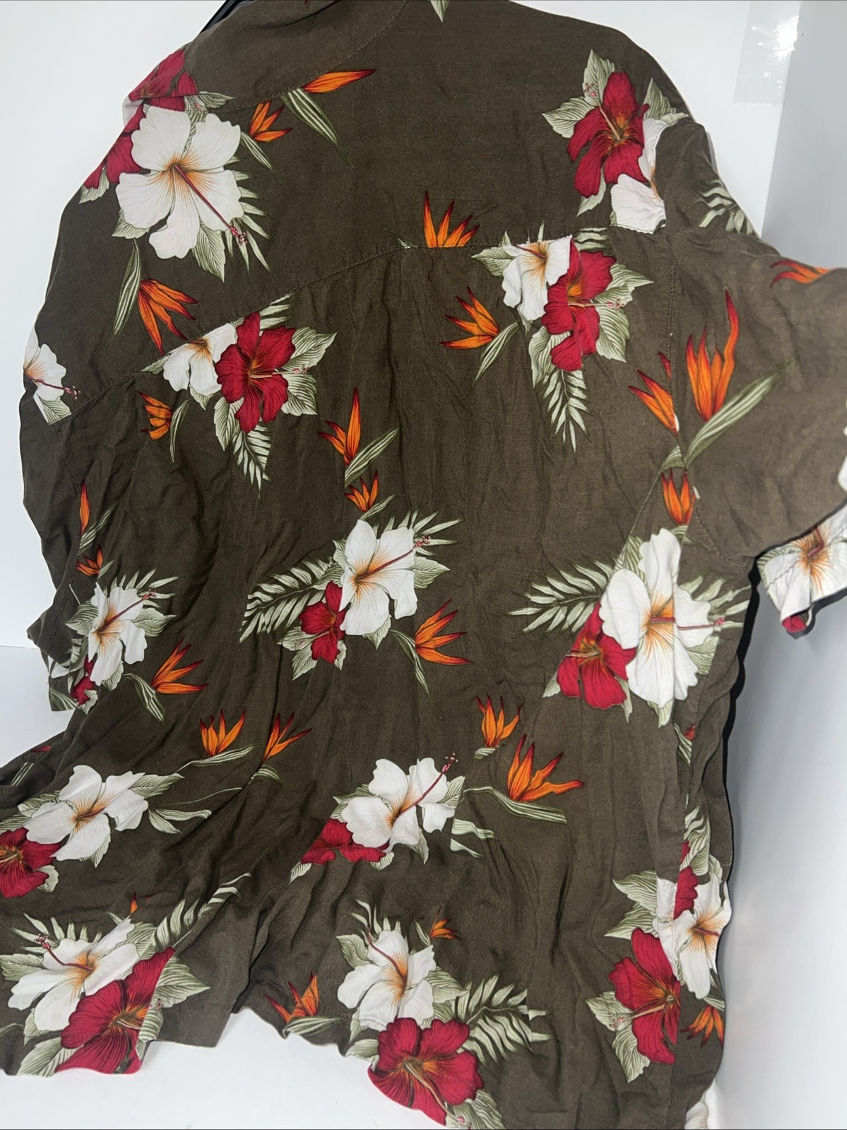 GEORGE Hawaiian Shirt Men’s 3XL- Sh. Sleeve Camp RAYON Brown w/ floral D2 54-56