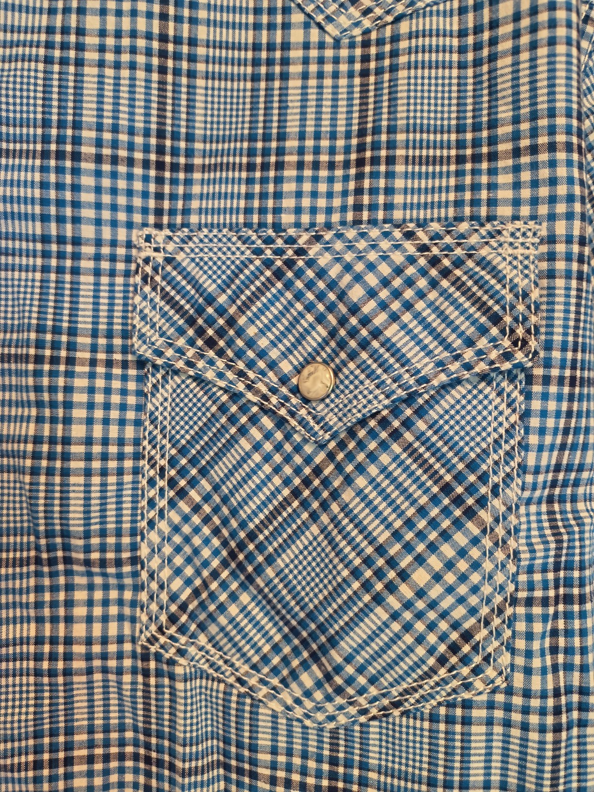 Wrangler 20X Competition Advanced Comfort Plaid Snap Shirt Blue/White L Pockets