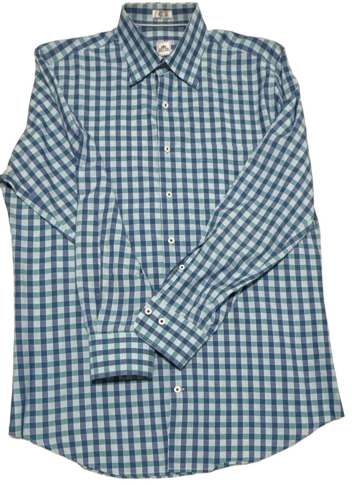 Peter Millar Men’s M Blue/Green/White Check Woven Cotton Button-Up Shirt