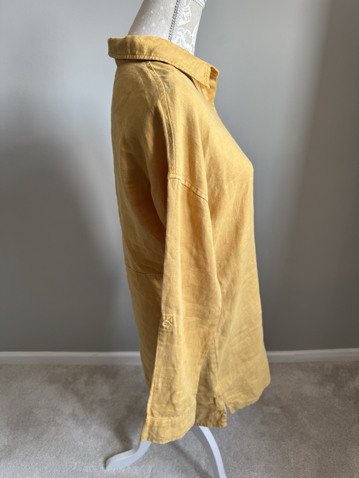 SEASALT ‘NICKY BERRY SHIRT’ 100% LINEN MUSTARD LONG SLEEVE SIZE 8 RELAXED TUNIC