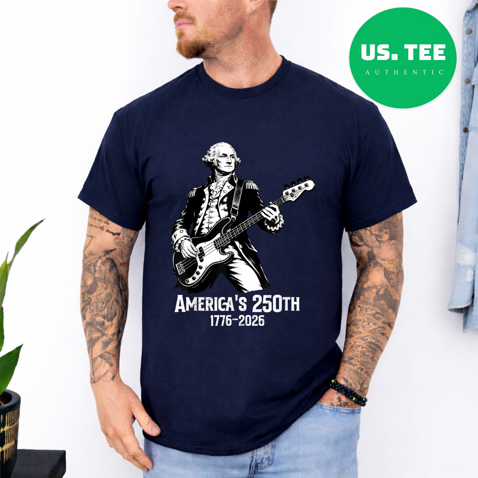 George Washington Playing Guitar 4th July 250th Anniversary Gifts T-Shirt