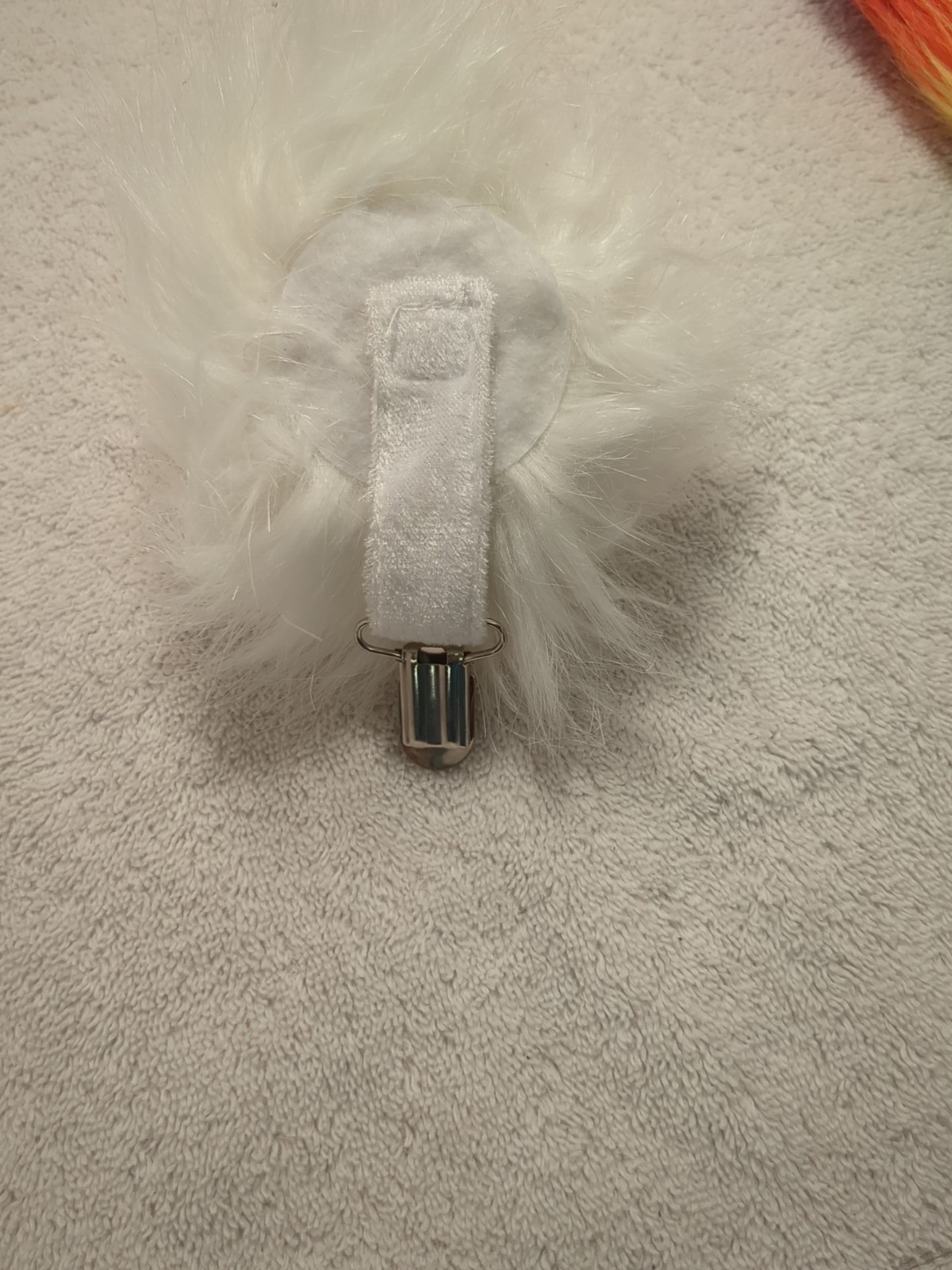 RAINBOW STRIPES GAY PRIDE 16″ FAUX FOXTAIL KEYCHAIN/CLIP, White Bunny Tail Lot