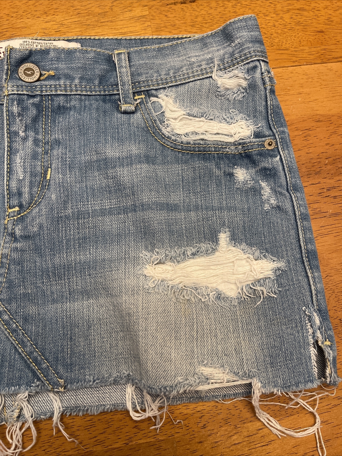 Hollister Womens Sz 5denim Jean Skirt 16” Wst Flat 11 1/4” Wst To Hem Distressed