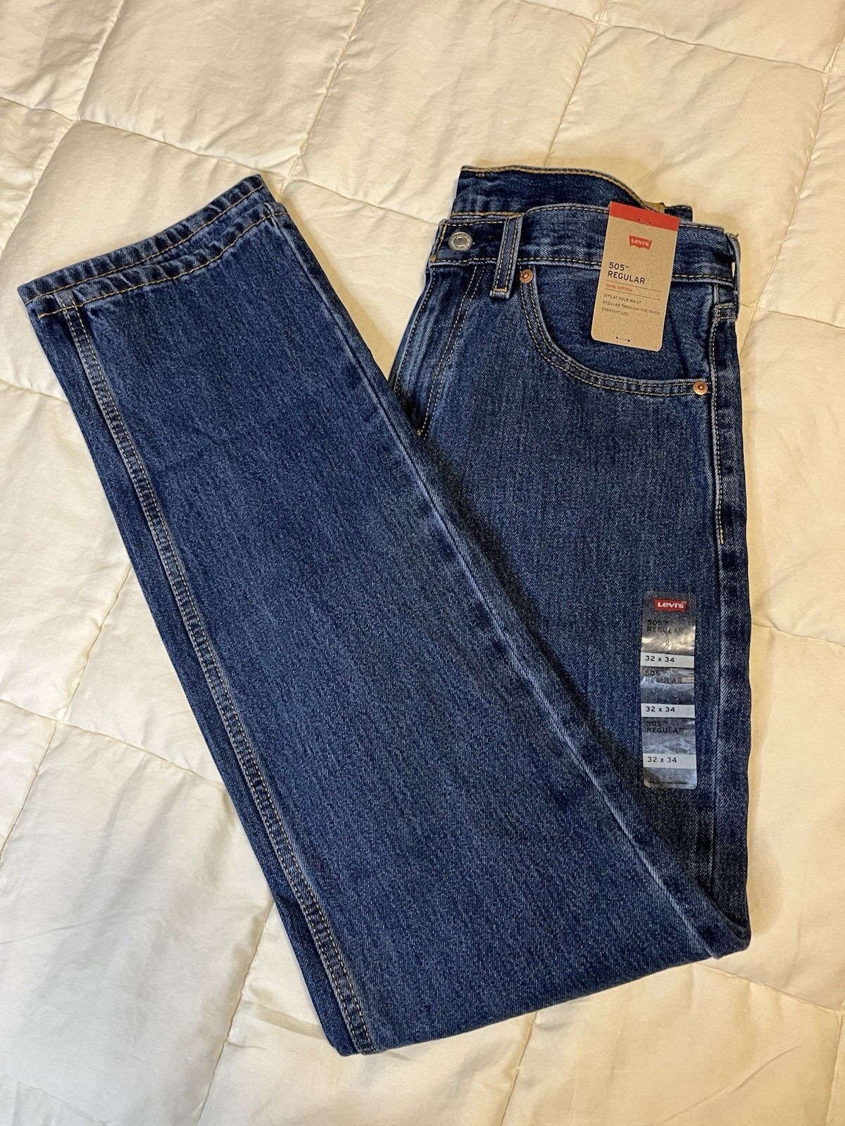 New Levi’s 505 32X34 Regular Fit Blue Denim Jeans Classic Straight Men’s NWT