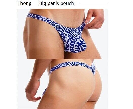 Men Swimsuit Sexy Bikini Low Waist Thong Blue Wave Beach Briefs Gay Bathing Suit