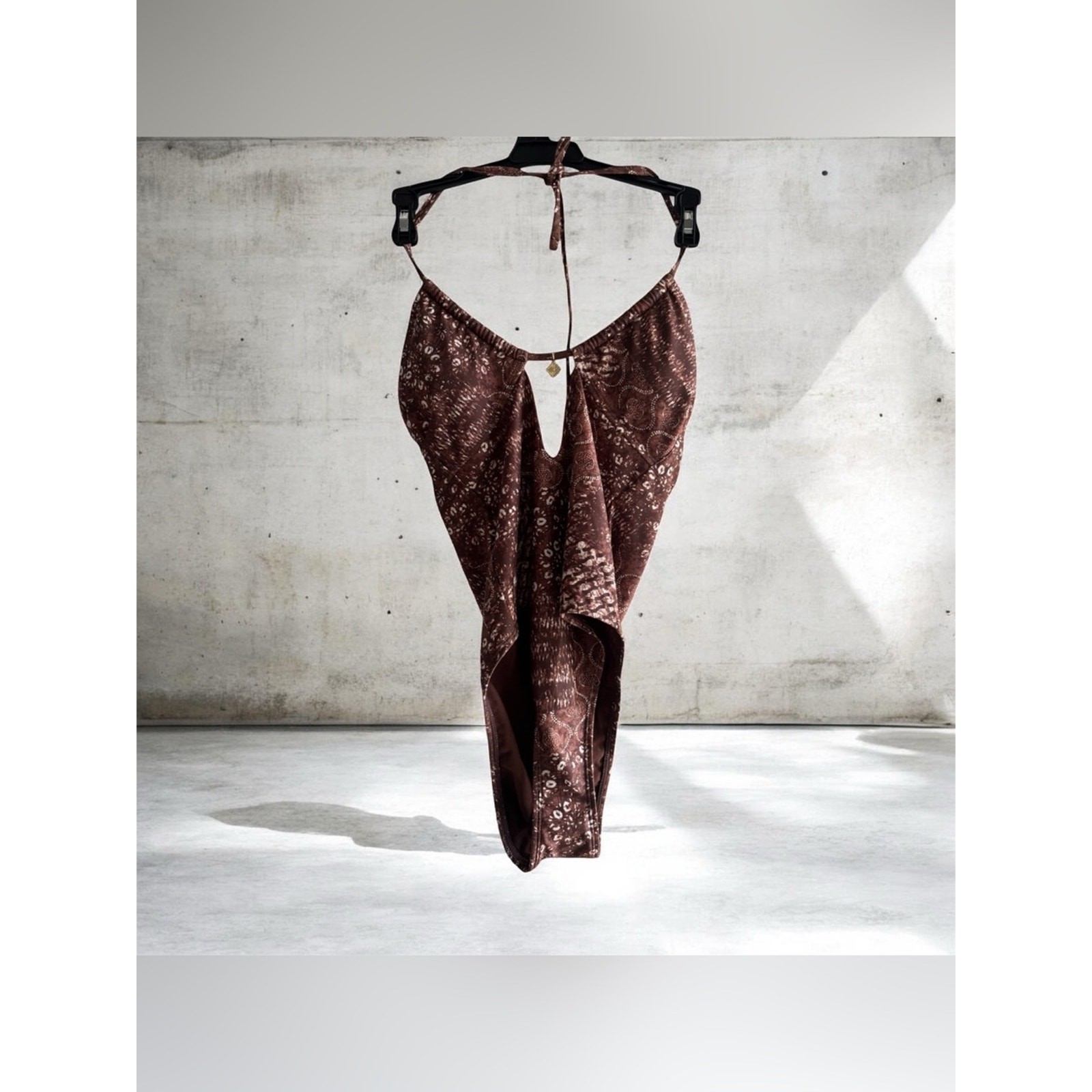 NWT No Boundaries Brown Animal One Piece Swimsuit Halter Charm High Leg Women’s