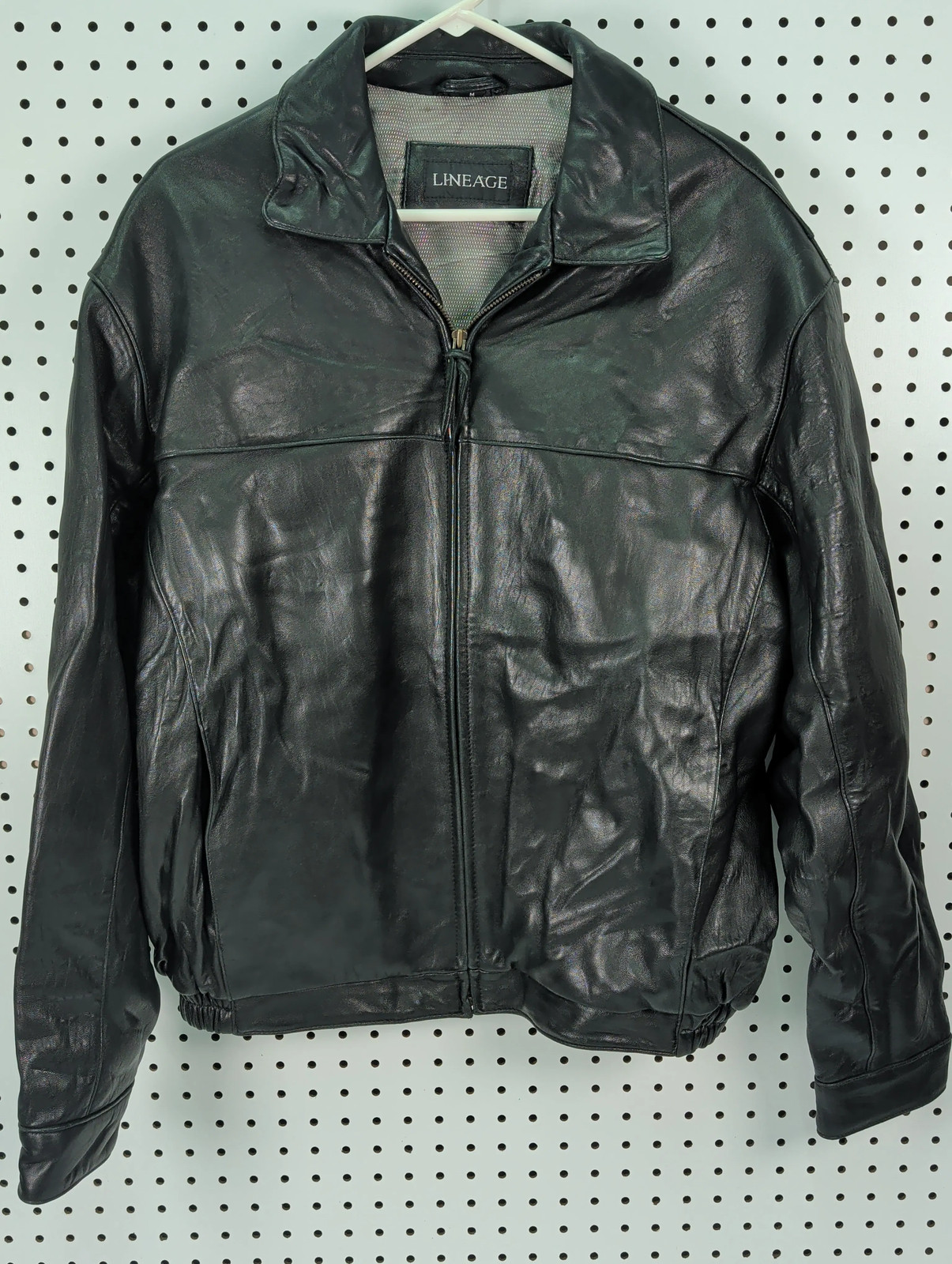 Lineage Men’s Black Leather Jacket Full Zip Size Medium