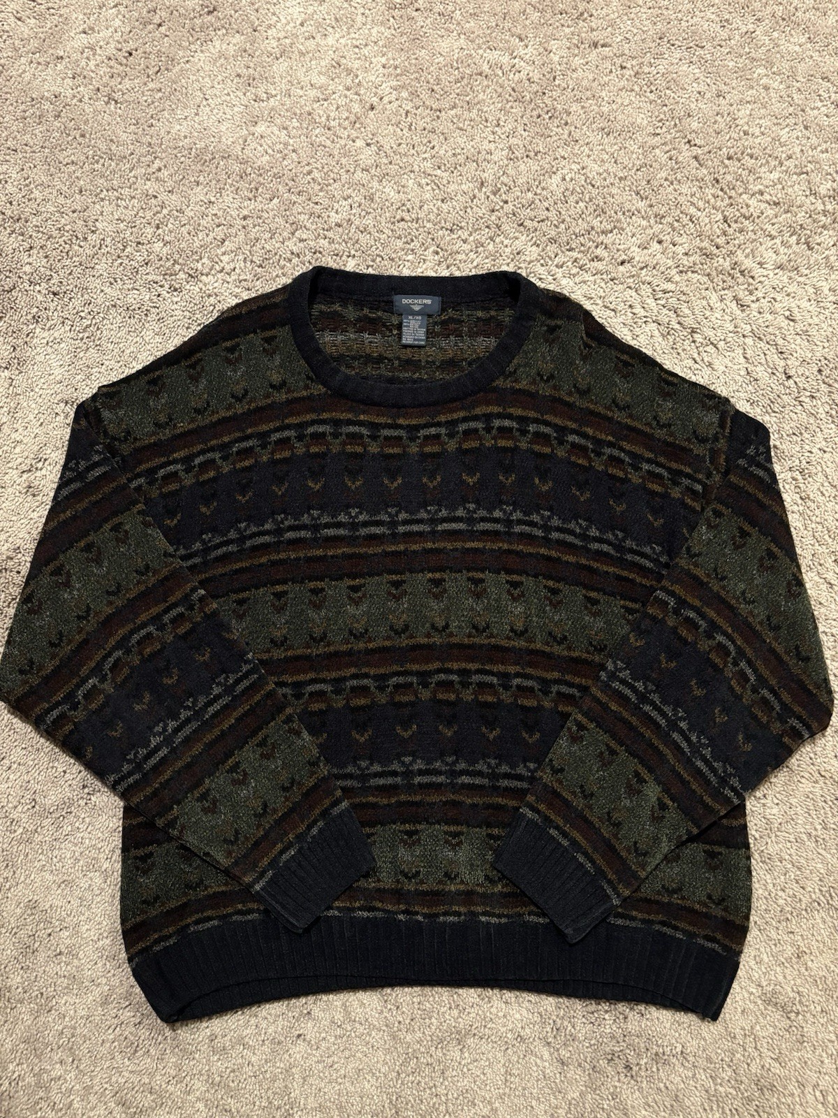 Vintage Dockers 90s Knit Sweater With Pattern In Dark Green XL