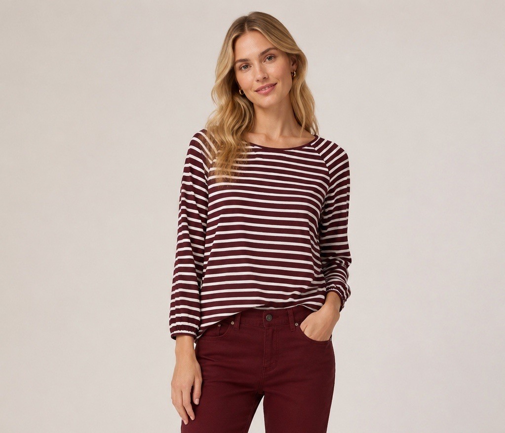 J. Crew Womens Burgundy White Striped Top Size 2XS Cotton Casual Travel Work