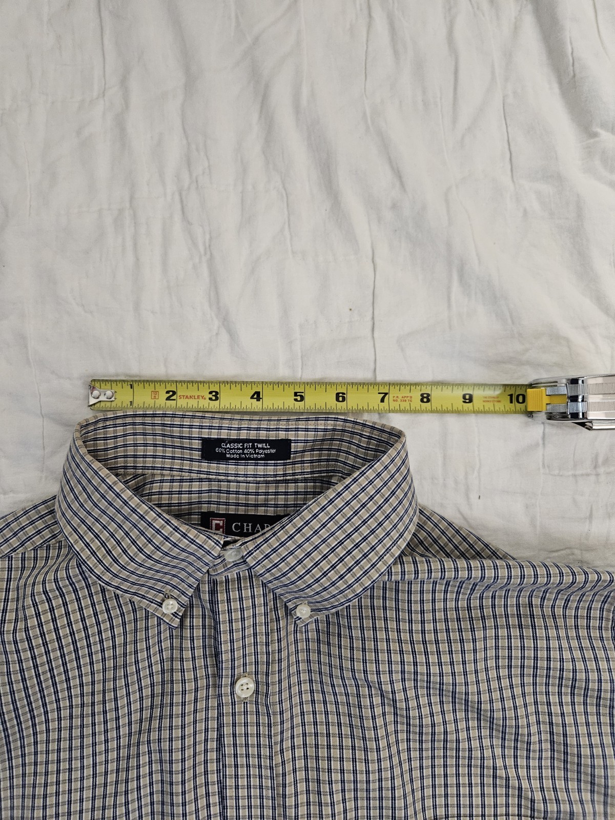 Chaps Mens Dress Shirt 16 16.5 32/33 Classic Fit Twill Plaid Wrinkle Free Blue