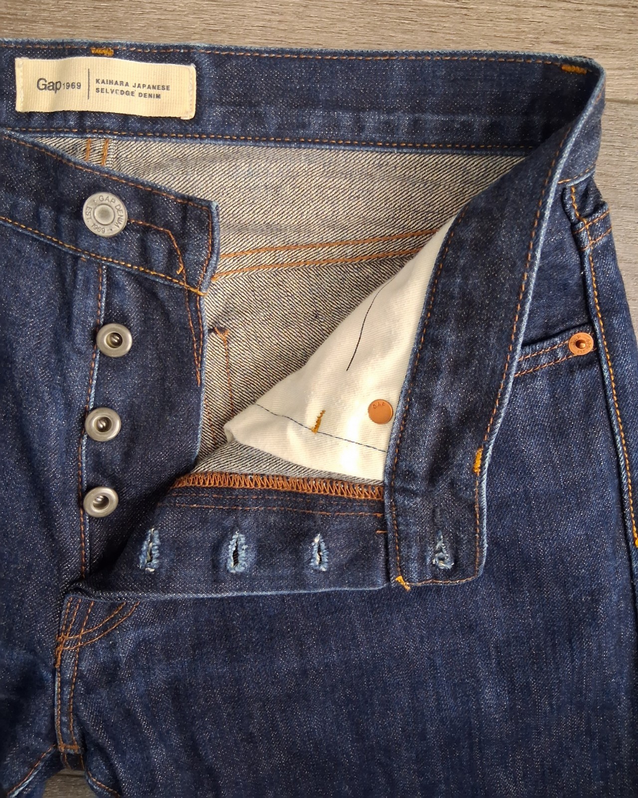 Gap Kaihara Japanese Raw Selvedge Denim Blue Jeans Button Fly Mens Size 31×28