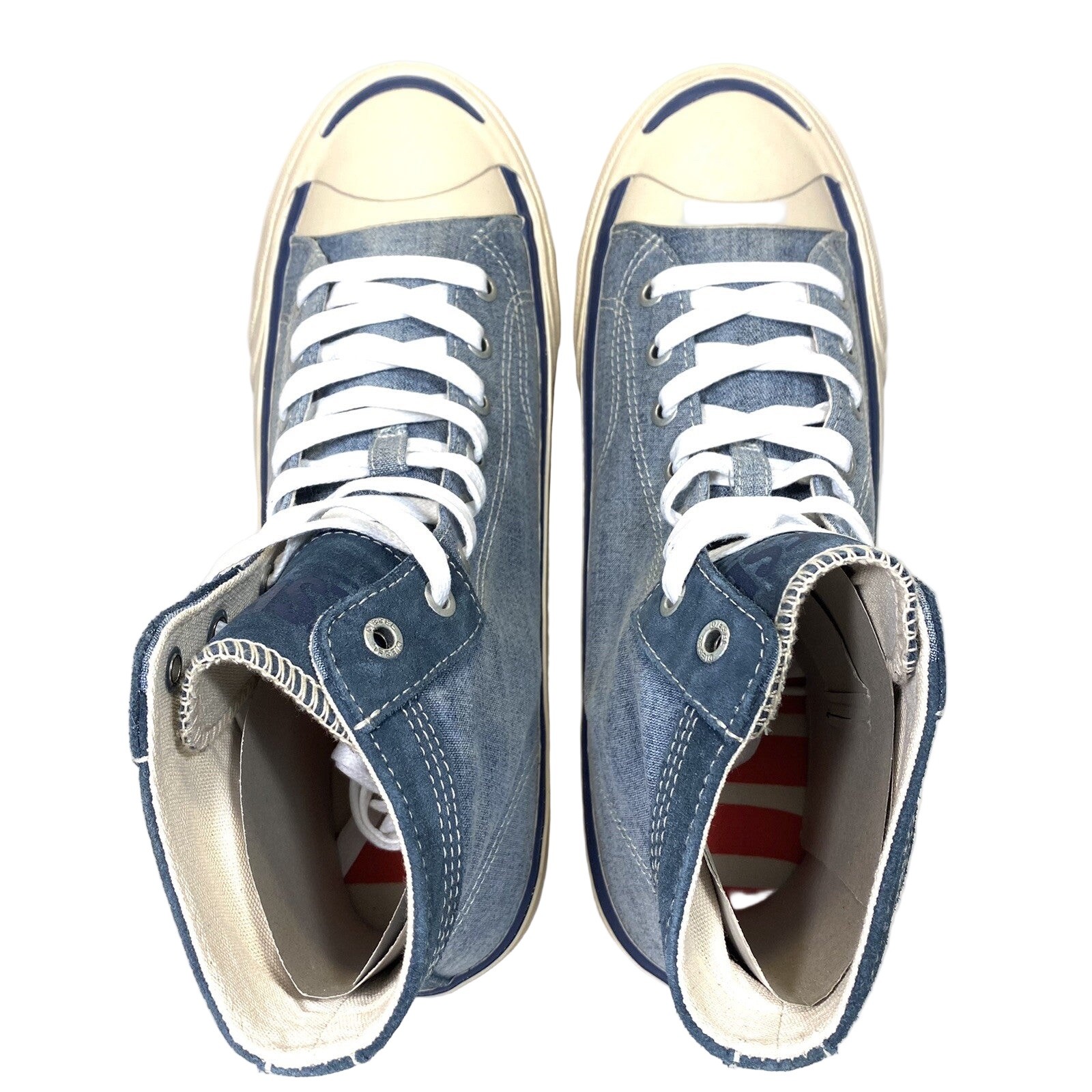DIESEL Mens Principia Mid Top Denim Logo Sneakers Light Blue (MSRP $225)