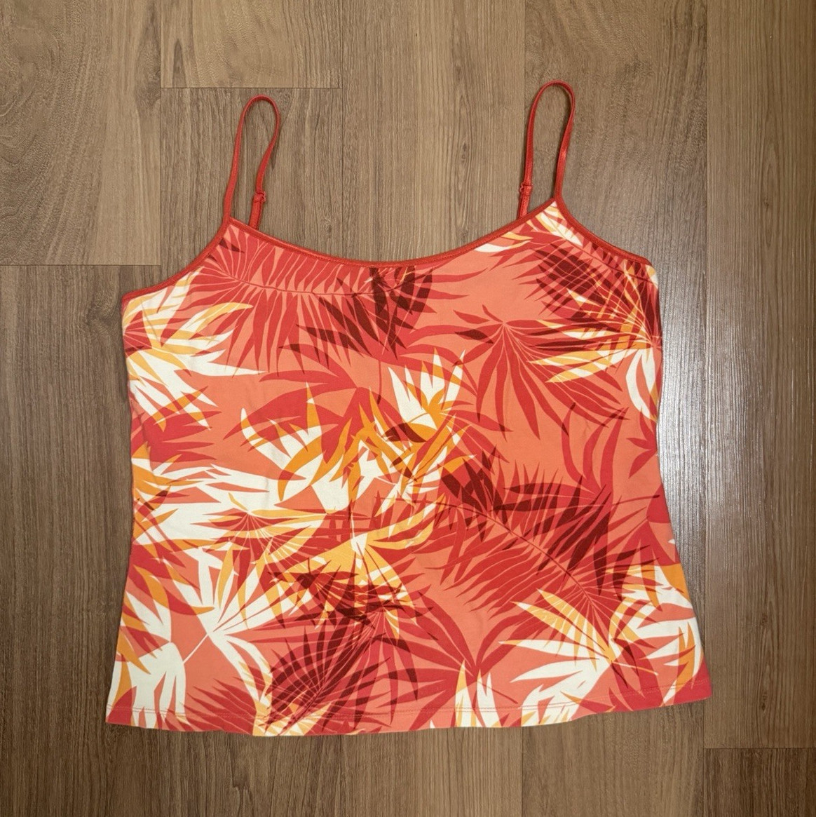 Vintage Caribbean Joe Women’s XL Tropical Print Red Orange Cami Tank Top