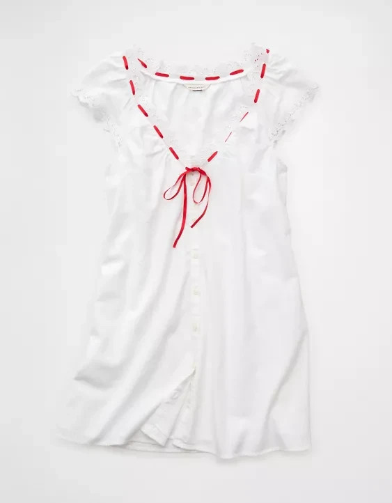 AE – V-Neck Ruffled Button-Up Mini Dress – Save More