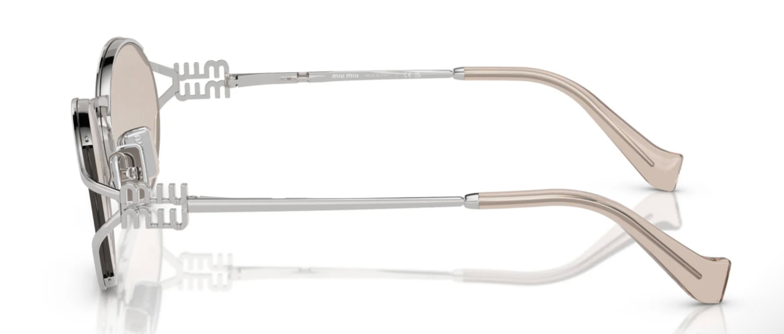 MIU MIU MU 52YS 1BC10F Women’s Silver Ivory / Silver Mirror Lens Sunglasses