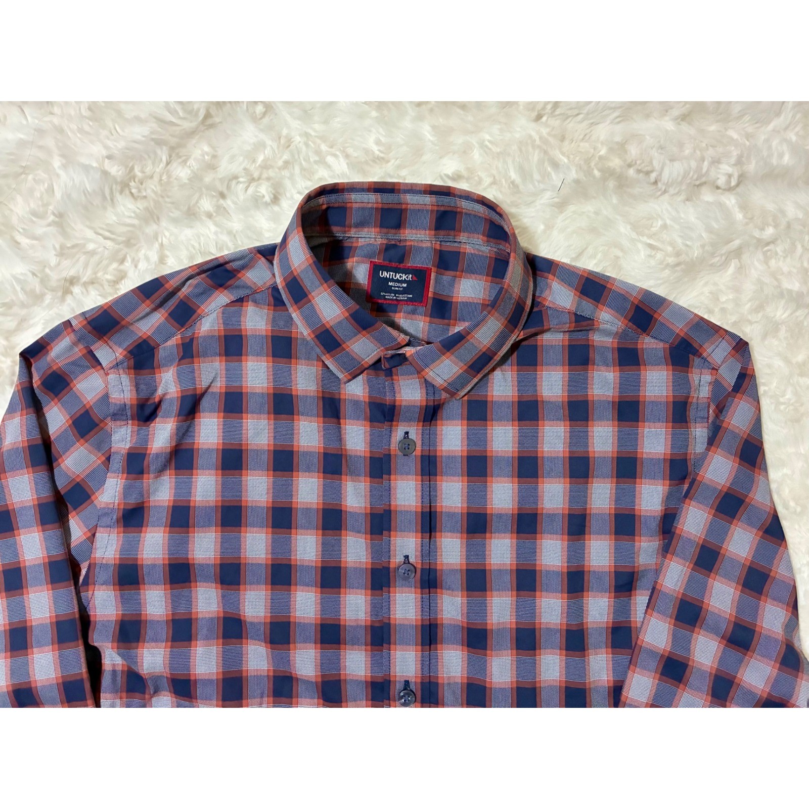 UNTUCKit Watkins-Perf Navy Plaid Slim Fit Button Down Shirt Mens Medium 41950