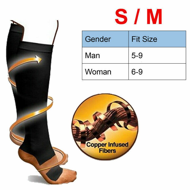 6 Pairs Copper Compression Socks 20-30mmHg Graduated Support Mens Womens S-XXL