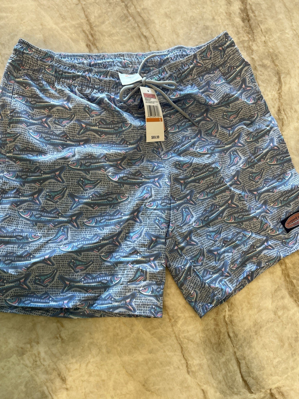 Vineyard Vines Size Small Men’s Swimming Trunks Shades Of Blue Salmon Fish