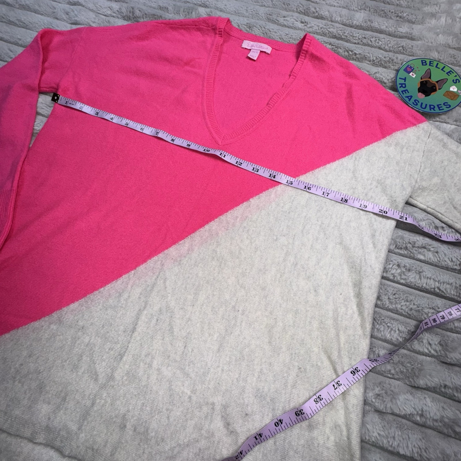 Lilly Pulitzer XS Alessandra 100% Cashmere Sweater Hot Pink Retro Color block