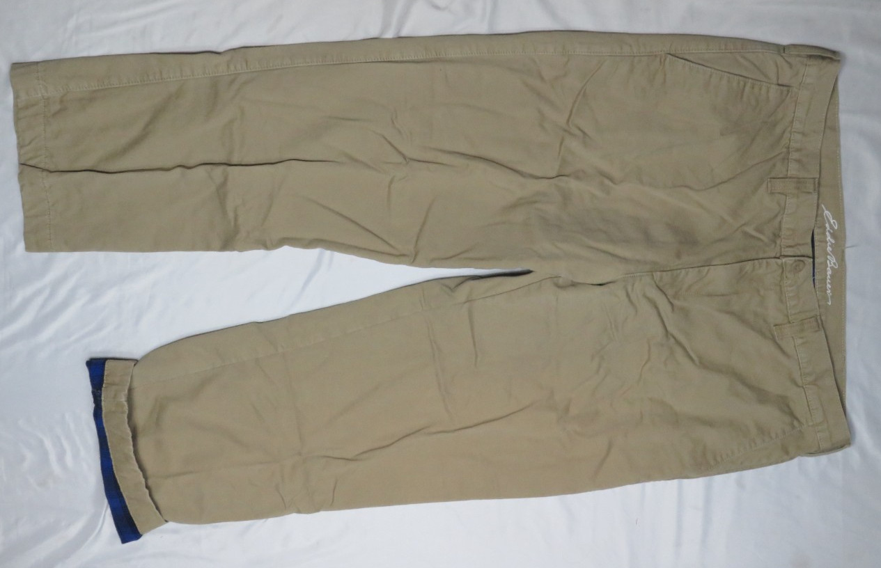 EDDIE BAUER MEN PANTS 40×30 TAN RELAXED FIT FLAT FLANNEL LINED CHINO 2012 new