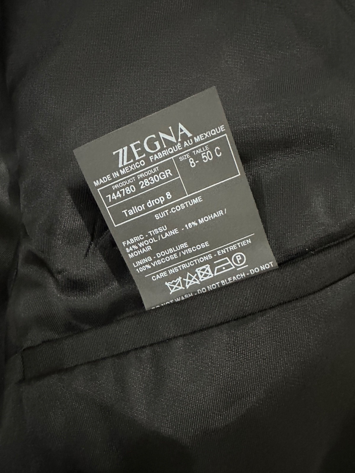 ZEGNA Black Tuxedo Blazer 50C Drop 8 Wool Mohair Satin Shawl Lapel Slim Fit NWT